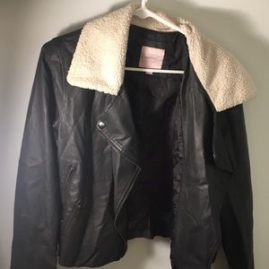 Pleather jacket with fur-rim